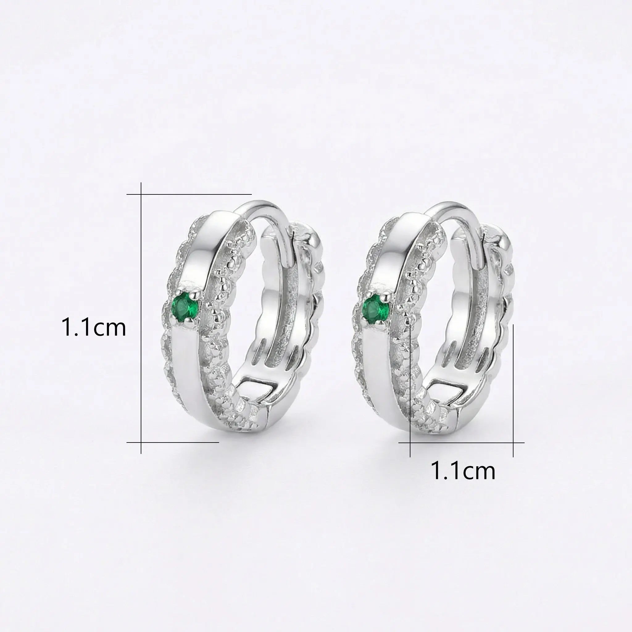 925 Sterling Silver Elegant Silver Green Emerald and Cubic Zirconia Huggie Hoop Earrings