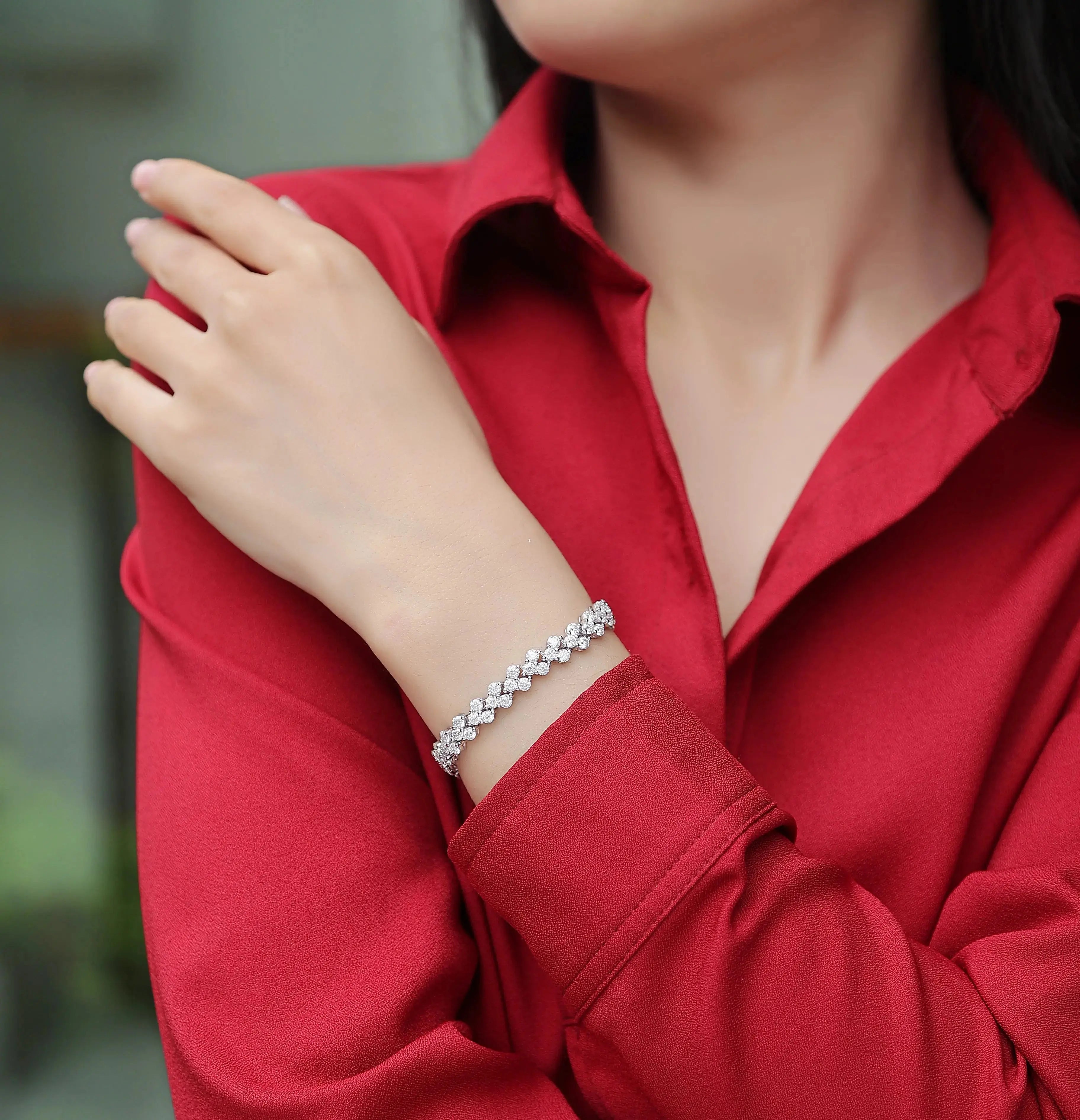 Canon - A Fashionable And Light Luxury Jewelry Silver Bracelet And Bracelet Set With Top-quality Moissanite, S925 Silver-plated Platinum NP Collection
