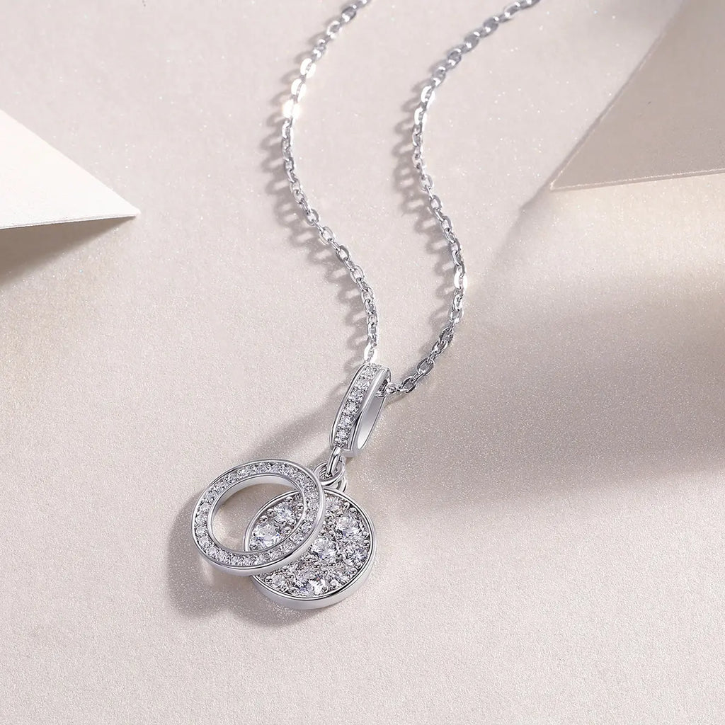 1Double Ring Combination Diamond Jewelry Piece Set with Moissanite S925 Sterling Silver and Platinum-Plated Pendant