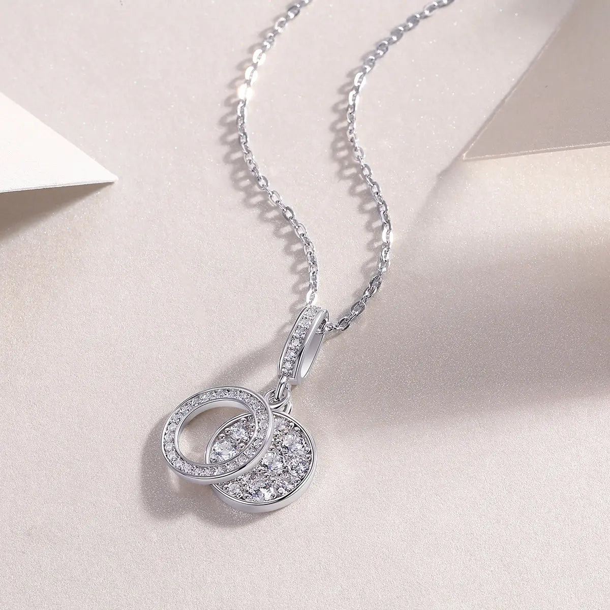 1Double Ring Combination Diamond Jewelry Piece Set with Moissanite S925 Sterling Silver and Platinum-Plated Pendant