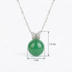 925 Sterling Silver Exquisite Round Green Jade Pendant Necklace with Sparkling Diamond-Encrusted Bail NP Collection