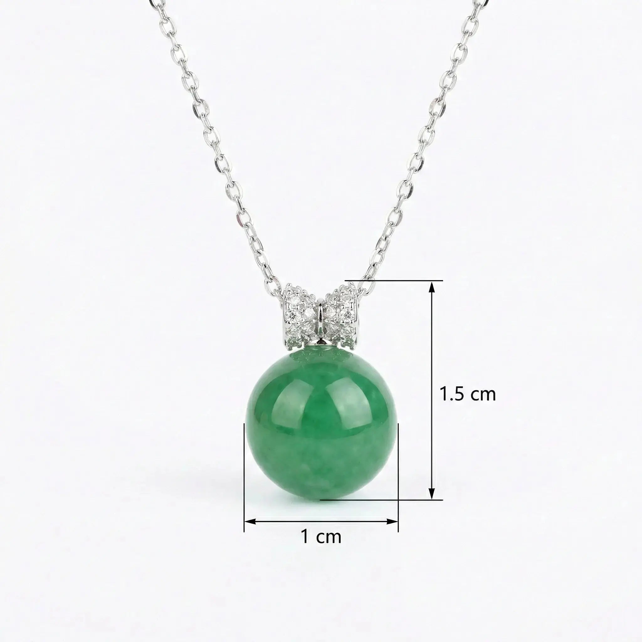 925 Sterling Silver Exquisite Round Green Jade Pendant Necklace with Sparkling Diamond-Encrusted Bail NP Collection