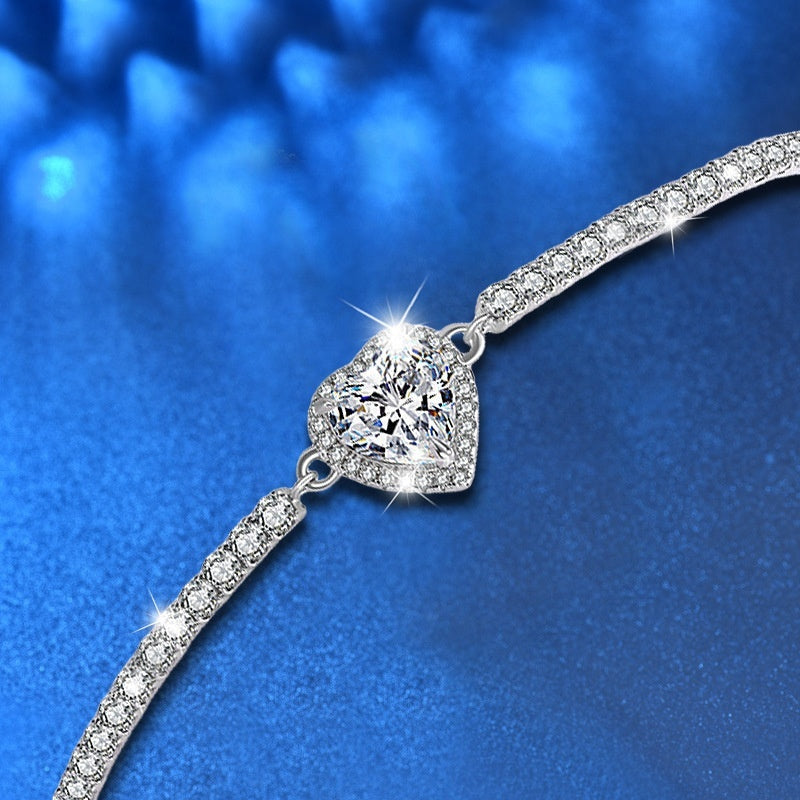 Simple All-match Sterling Silver Moissanite Heart Bracelet