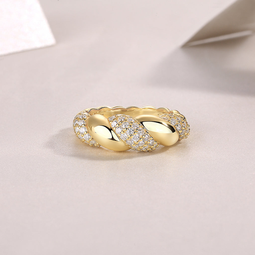 Moissanite S925 Sterling Silver And Gold-plated Diamond Ring