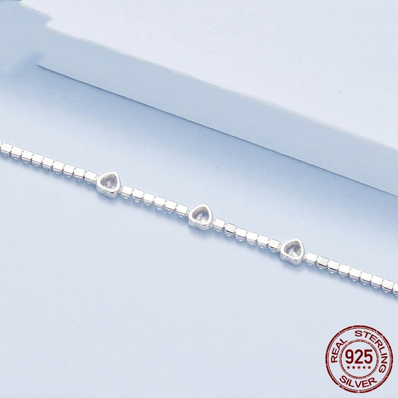 S925 Loving Heart In Sterling Silver Shining Zircon Bracelet
