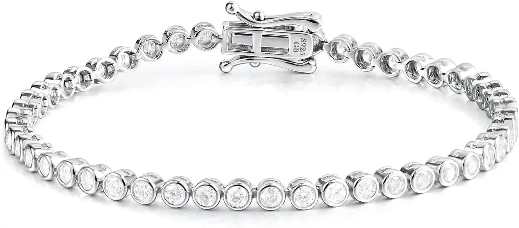 Bezel Tennis Bracelet 925 Silver Plated with 14K Gold round Cut Moissanite Gold 