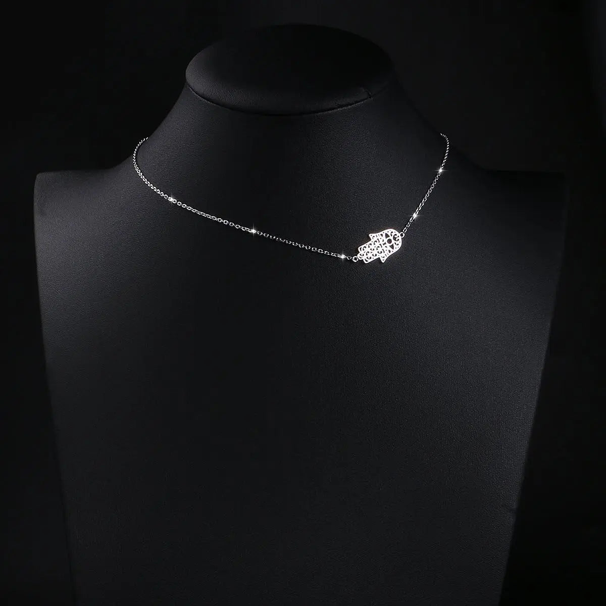 S925 Sterling Silver Jewelry Sideways Hamsa Hand Choker Necklace 14+4"