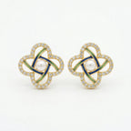 925 Sterling Silver Elegant Pearl Clover Stud Earrings with Blue Enamel and Sparkling Accents