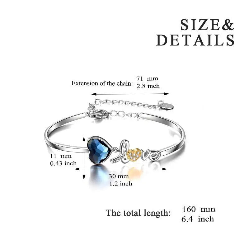 I Love You Heart Bangle Bracelet – Fine Sterling Silver Jewelry with Crystal - N&P Colletion