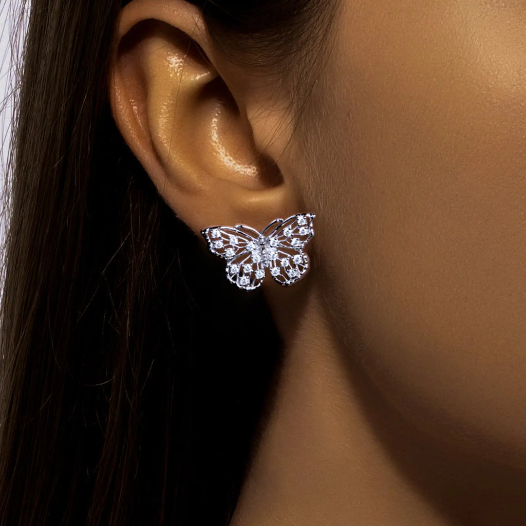 Butterfly Hollow Stud Earrings S925 Silver Stud
