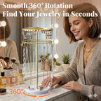 Necklace Holder 360° Rotating 3-Tier Jewelry Stand Display