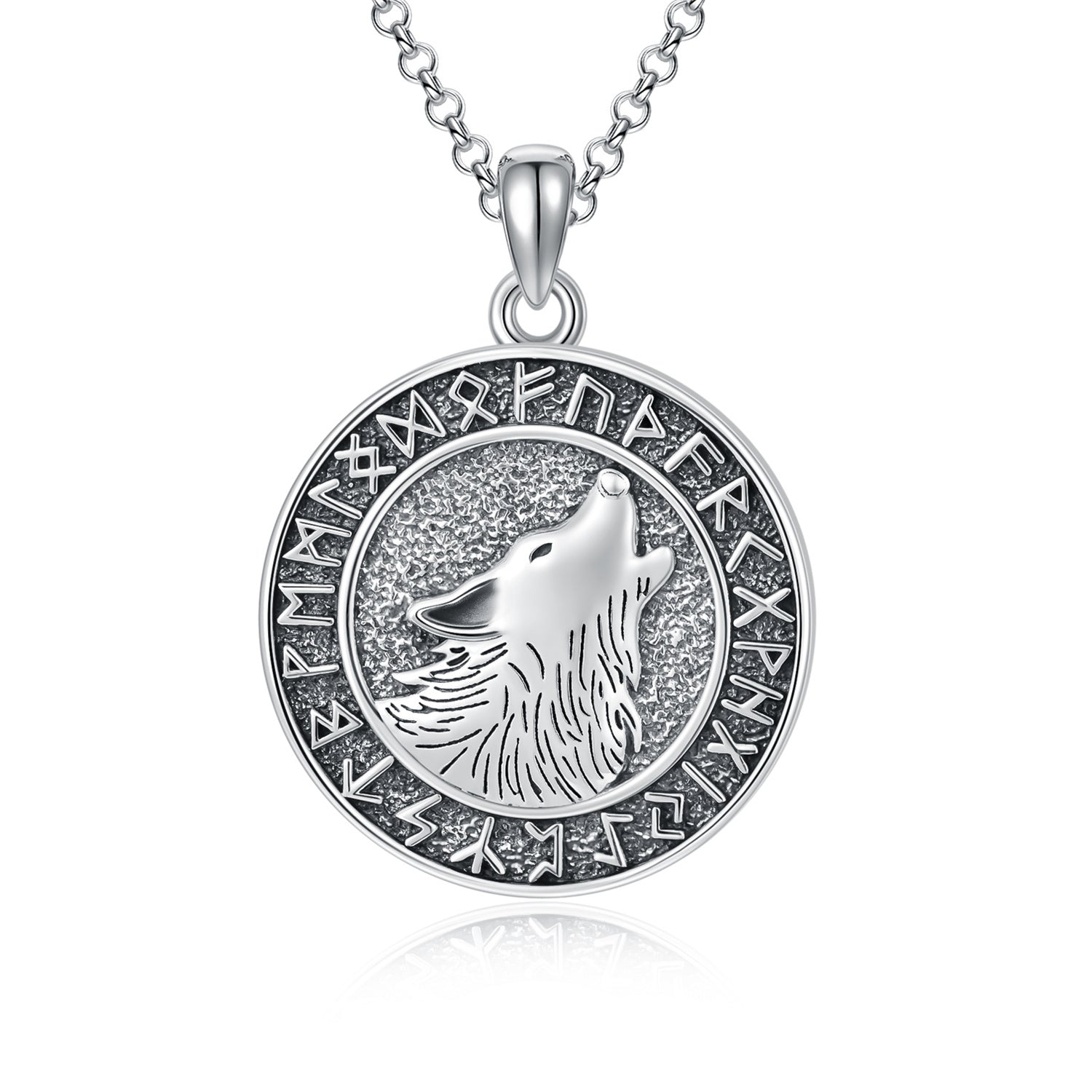 Viking Wolf Necklace Viking Jewelry Viking Runes Coin Wolf Pendant
