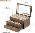 3 Layer Large Jewelry Storage Case, Rustic Wooden 