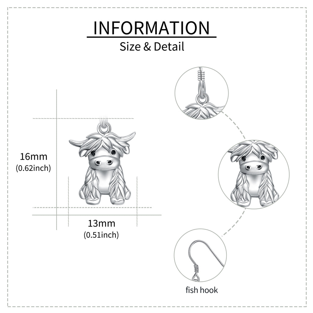925 Sterling Silver Highland Cow Earrings