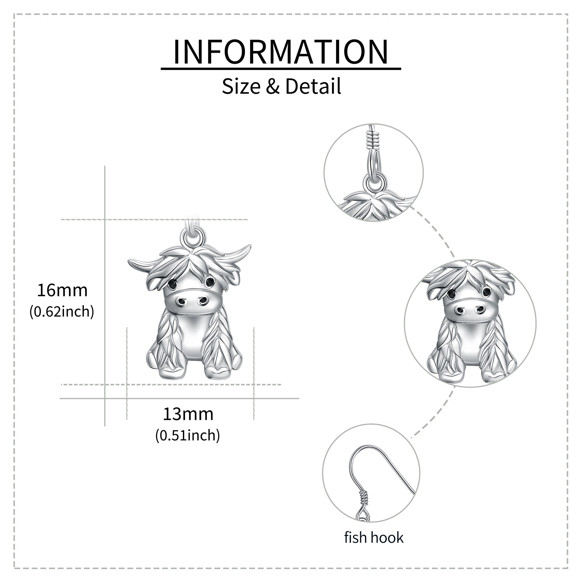 925 Sterling Silver Highland Cow Earrings