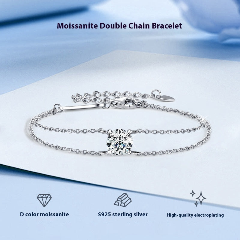 Four-claw Moissanite Bracelet All-match Silver Hand Jewelry