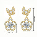 925 Sterling Silver Elegant Butterfly and Floral Drop Earrings Featuring Sparkling Brilliant Cut Stones