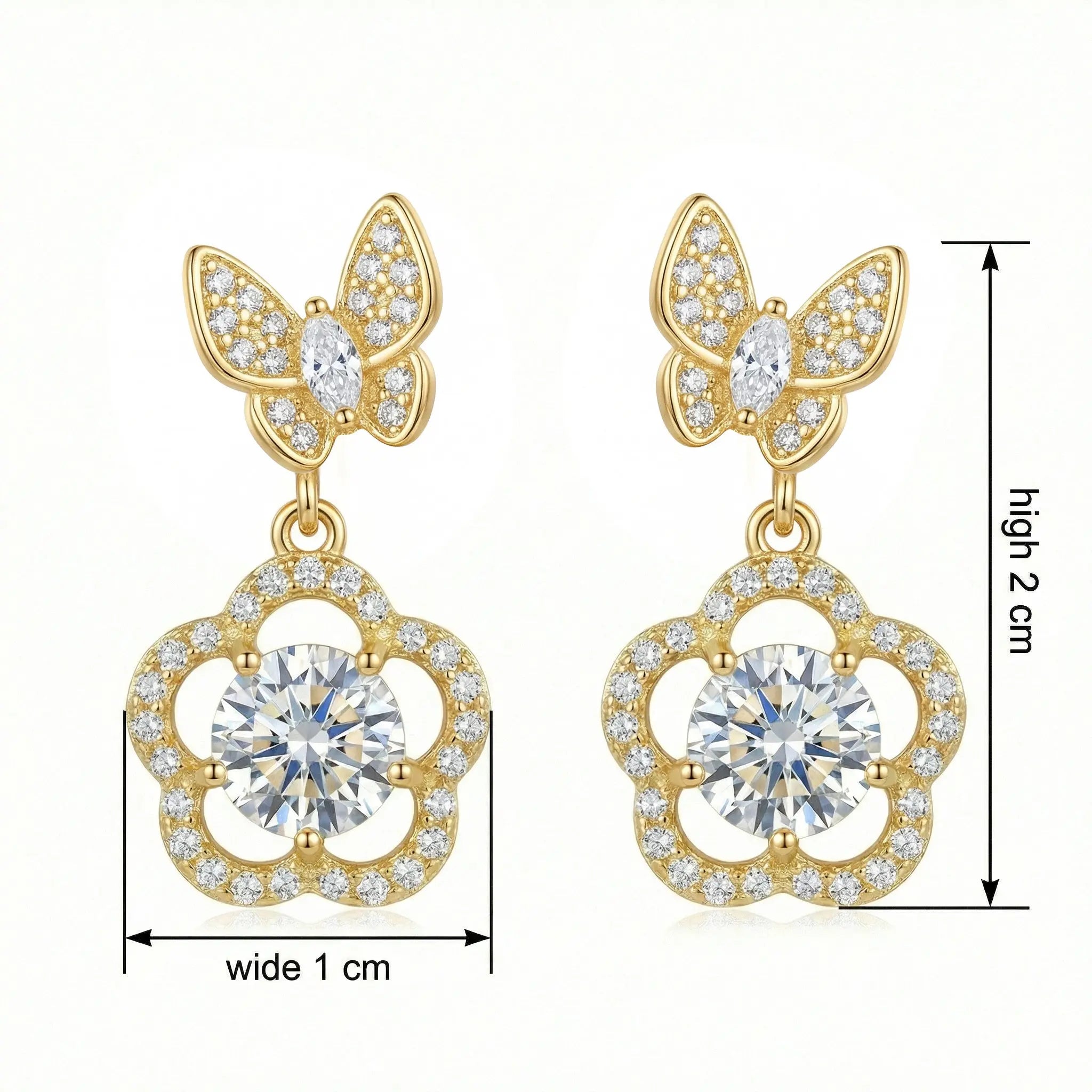 925 Sterling Silver Elegant Butterfly and Floral Drop Earrings Featuring Sparkling Brilliant Cut Stones