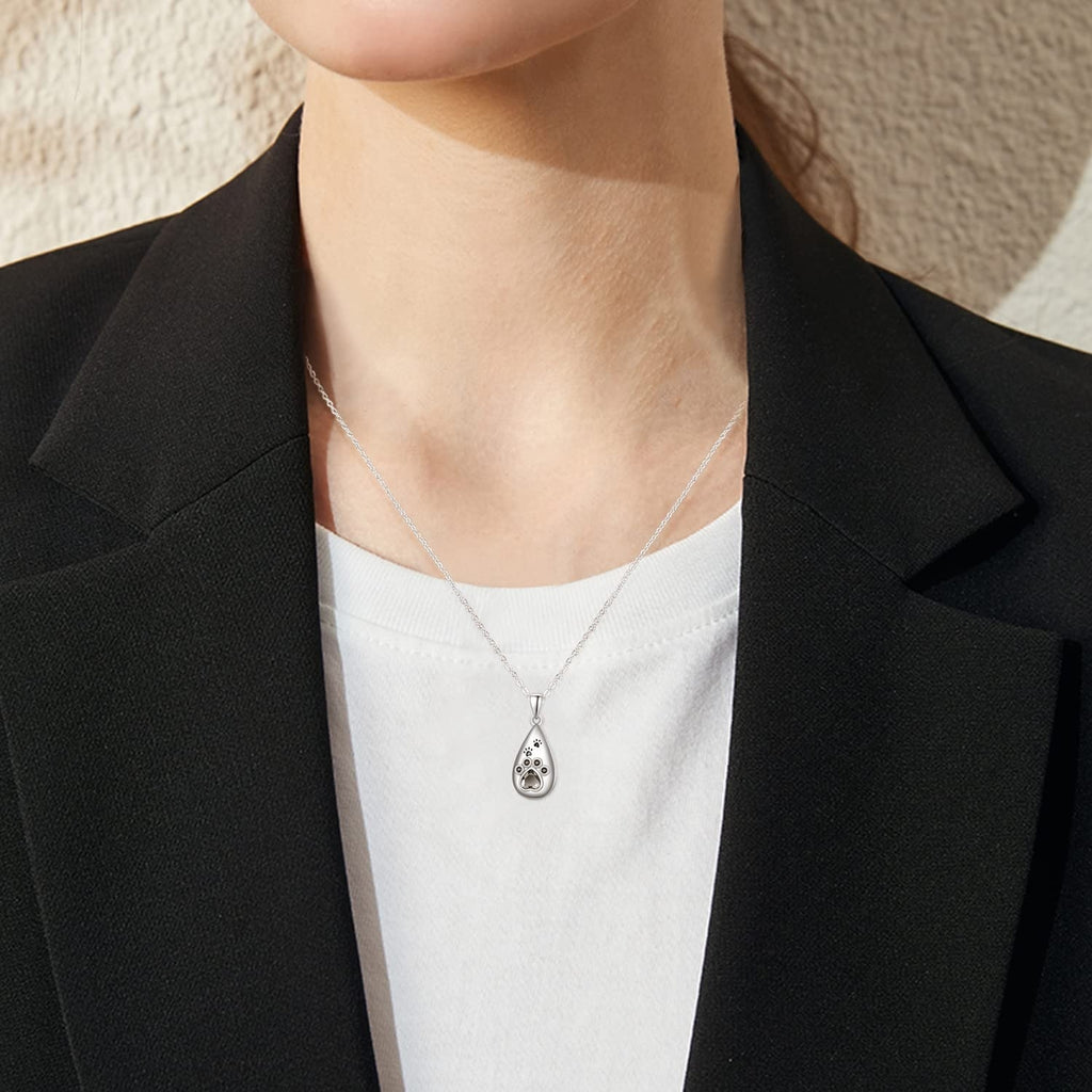 Sterling Silver Animal Paw Teardrop Urn Memorial Necklace