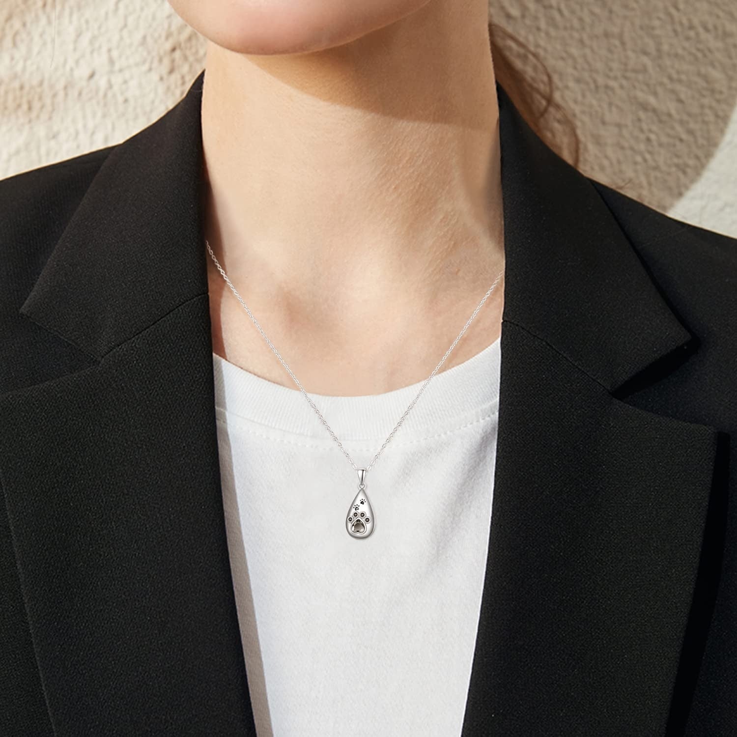 Sterling Silver Animal Paw Teardrop Urn Memorial Necklace