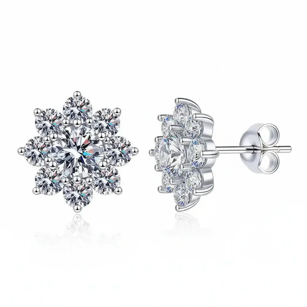 1CT Moissanite Snowflake Sunflower Earrings 925 Silver