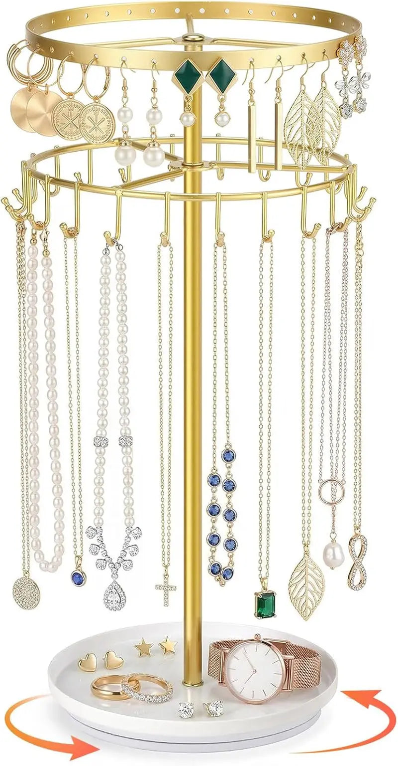 Necklace Holder 360° Rotating 3-Tier Jewelry Stand Display