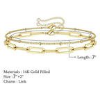 Dainty Gold Bracelets For Women, 14K Gold Filled Adjustable Layered Bracelet Cute Evil Eye Oval Chain Pearl Bar Turtle Gold Bracelet