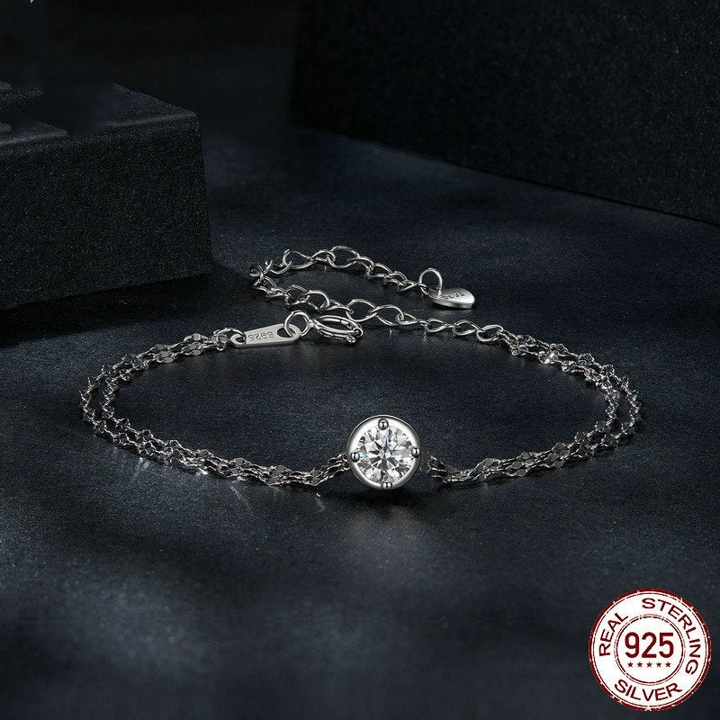 S925 Sterling Silver 50 Points Moissanite Double Layer Bracelet