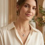 925 Sterling Silver Elegant White Round Pendant Necklace with Green Leaf Accents and Sparkling Silver Floral Chain NP Collection