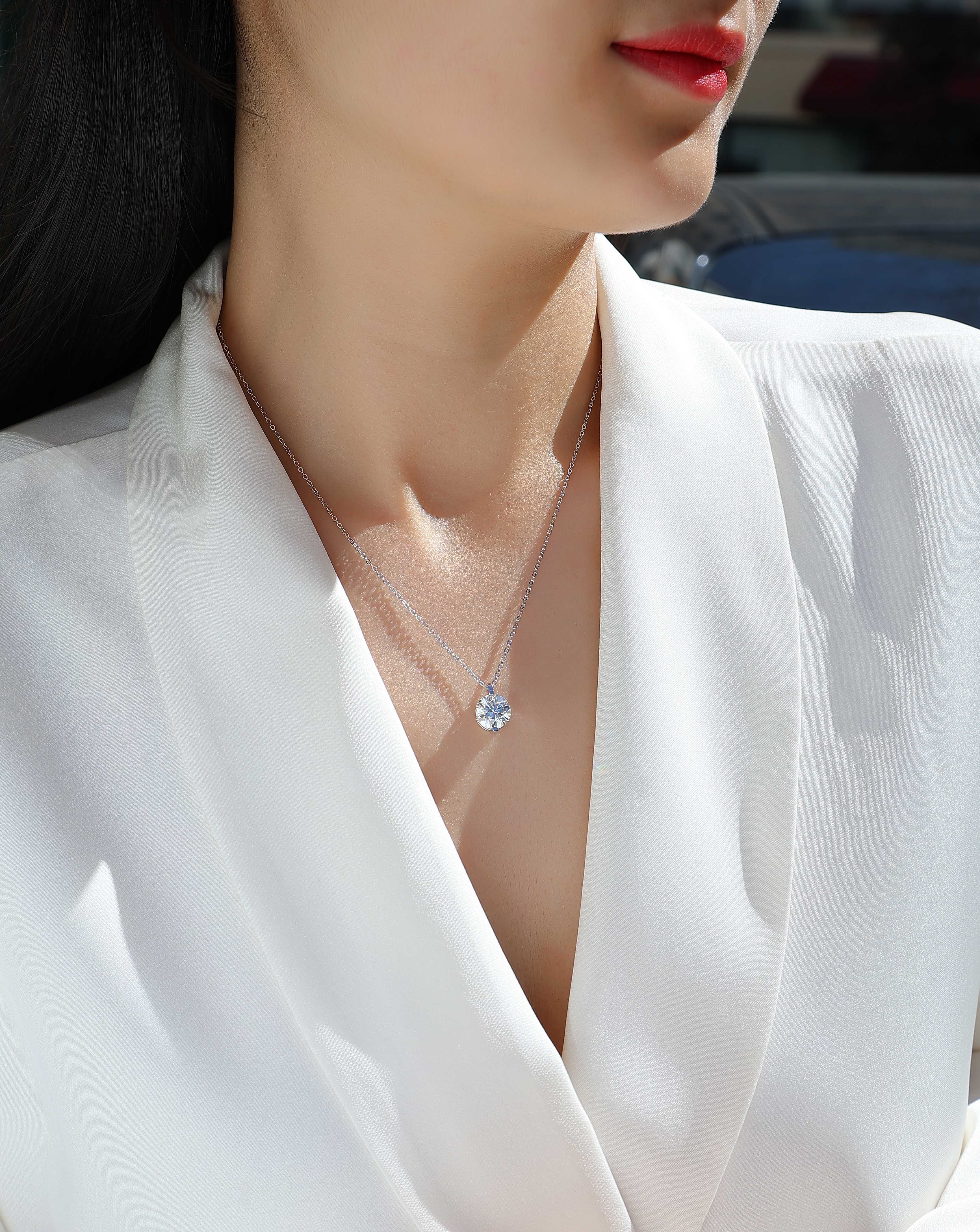 1Time Lasts Diamond Jewelry Pendant Set with 2-Carat, 3-Carat and 5-Carat Moissan Diamonds, S925 Sterling Silver and Platinum Plating 