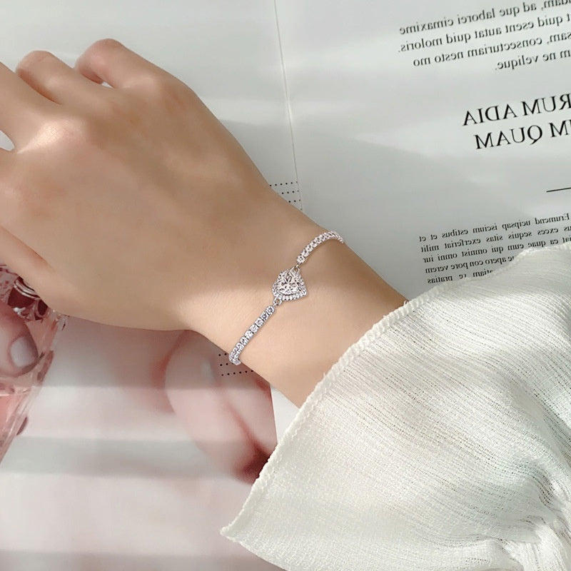 Simple All-match Sterling Silver Moissanite Heart Bracelet
