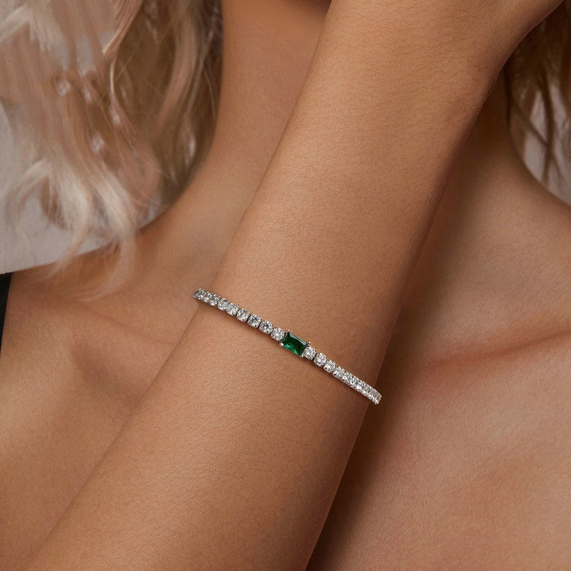 S925 Sterling Silver Classic Elegant Emerald Bracelet