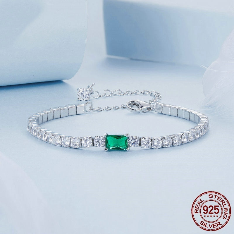 S925 Sterling Silver Classic Elegant Emerald Bracelet