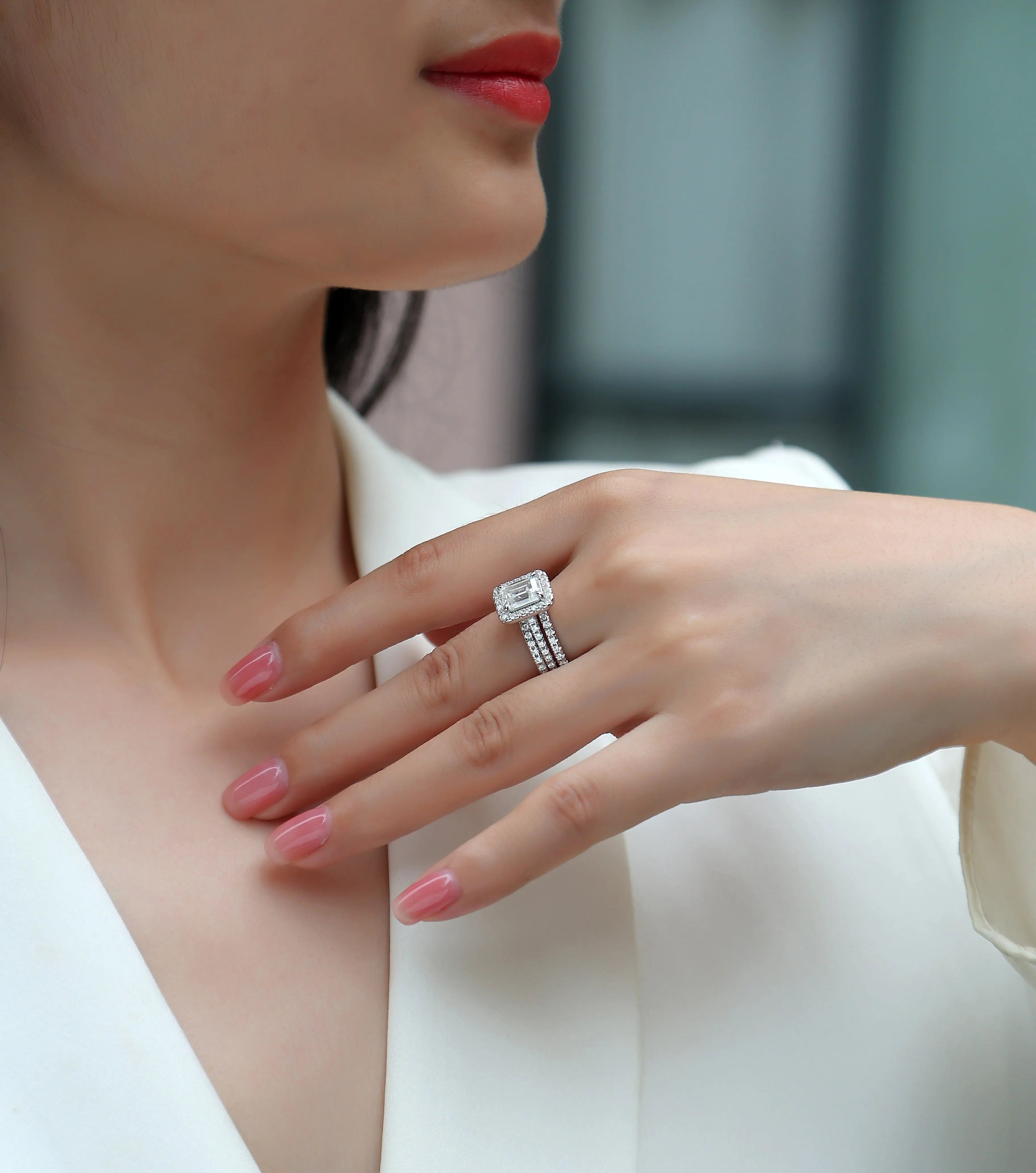 Simple And Elegant -  Moissanite S925, Silver And Platinum-plated Diamond Wedding Ring. The Ring Can Be Inspected With A Diamond Pen NP Collection
