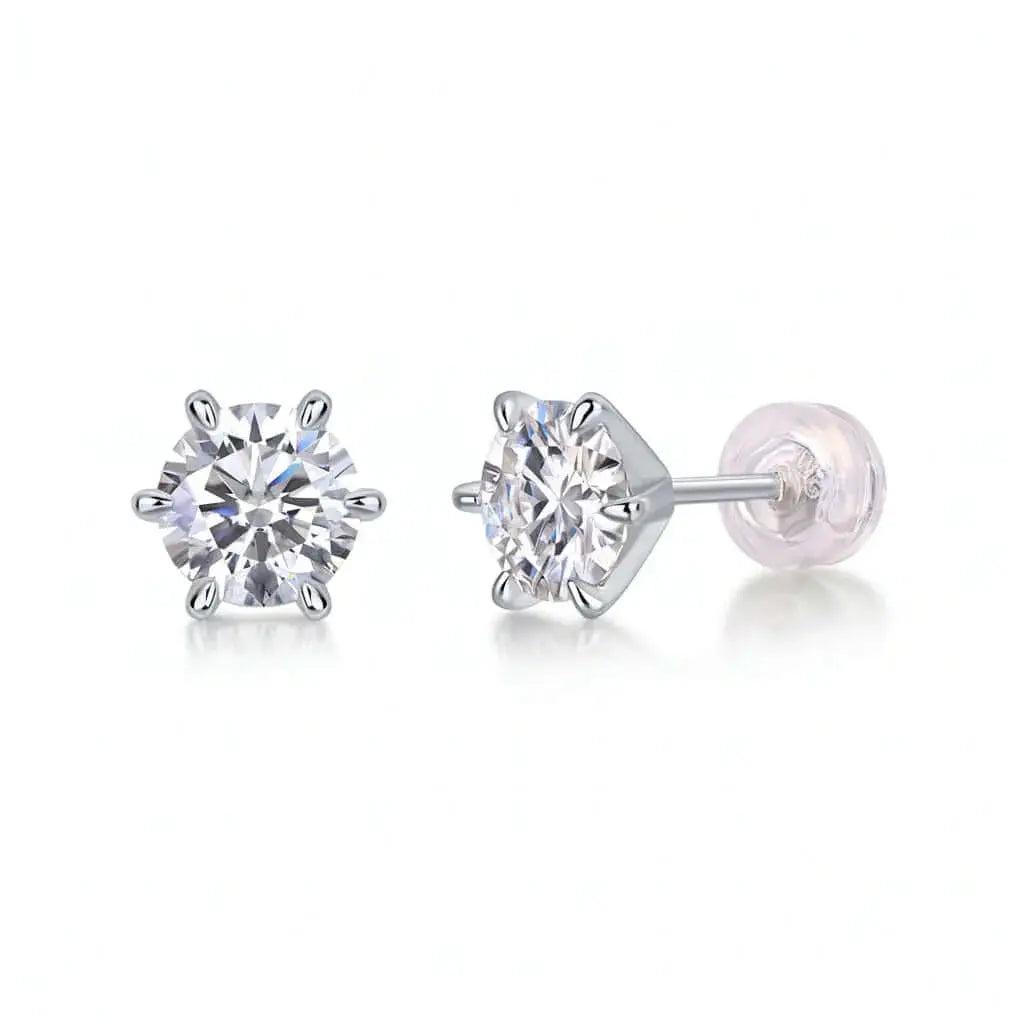1 Carat Moissanite Stud Earrings – S925 Sterling Silver Six-Prong