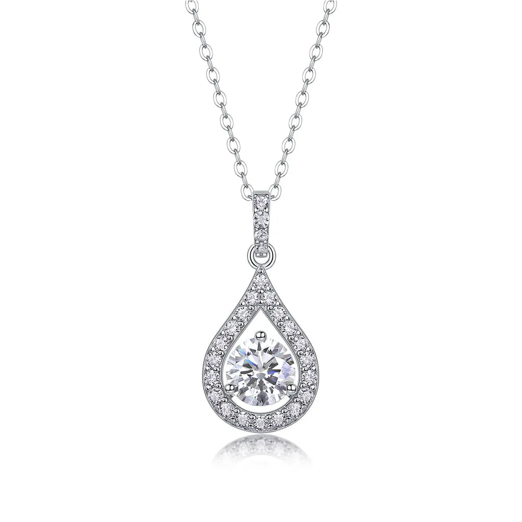 1Heart Charm Diamond Jewelry Piece Set with 1-Carat Moissan Diamond S925 Sterling Silver and Platinum-Plated Pendant