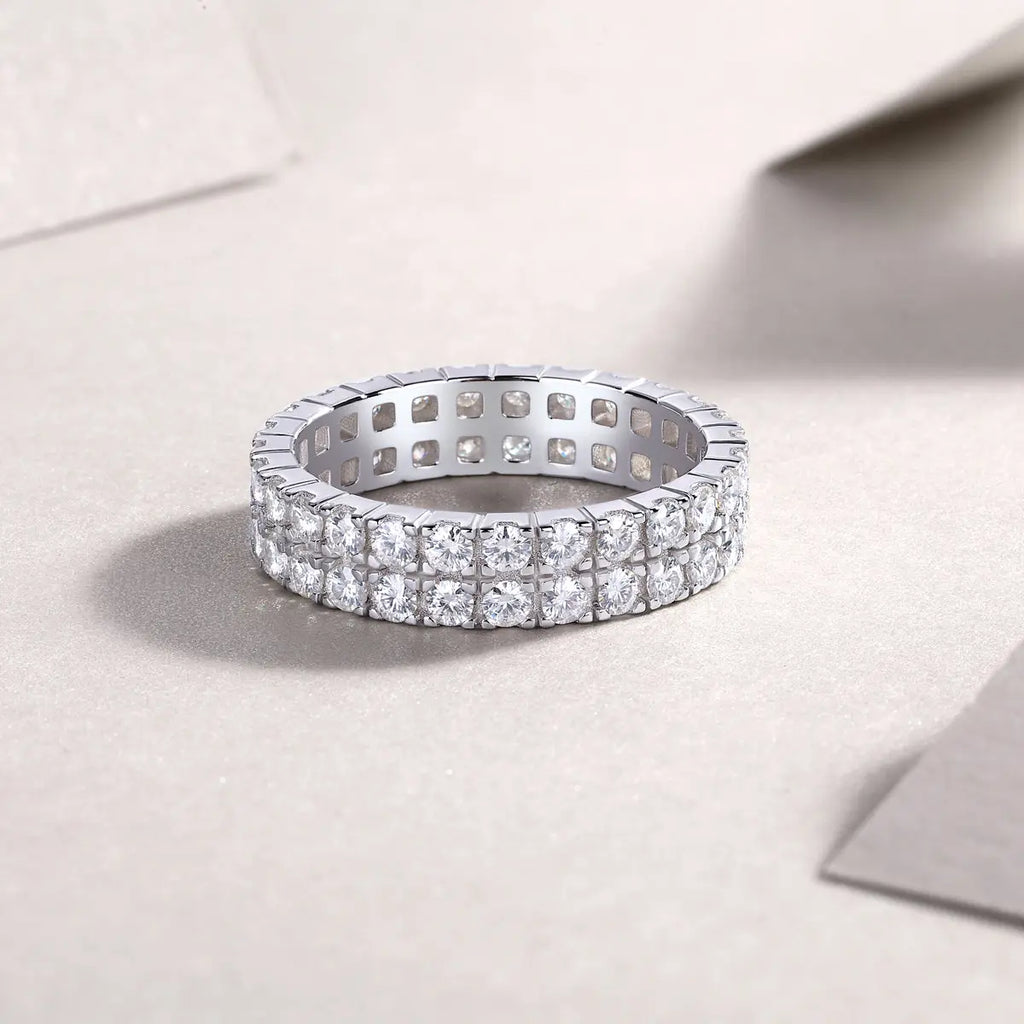 Multi-Row Diamond Moissanite Silver Ring 