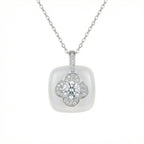 925 Sterling Silver Elegant Diamond Four-Leaf Clover and White Gemstone Pendant Necklace NP Collection