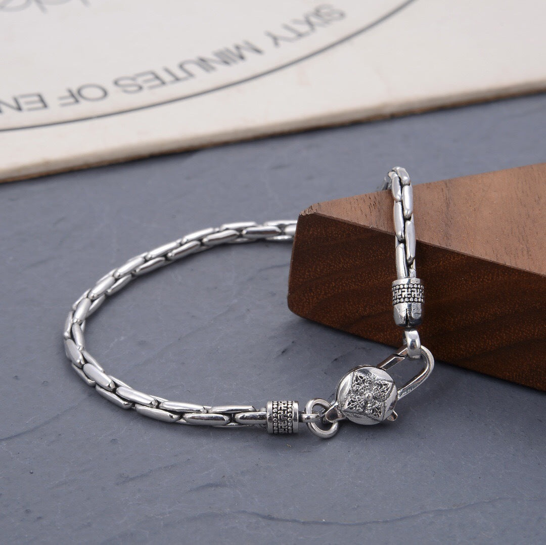 S925 Silver Textured Bamboo Men's Bracelet