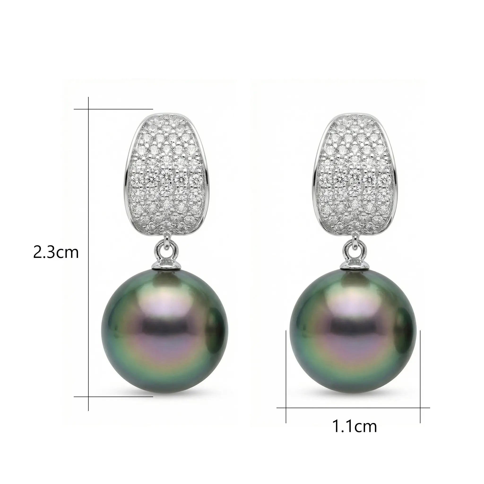 925 Sterling Silver Elegant Tahitian Pearl and CZ Dangle Earrings in Shimmering White Metal