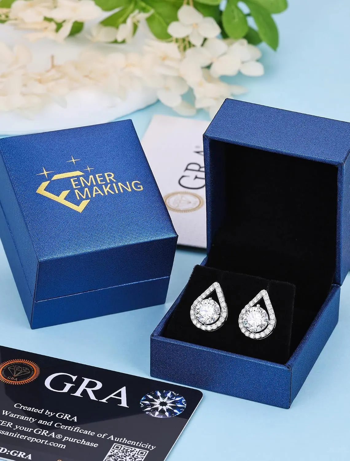 Moissanite Stud Earrings, 18K White Gold Vermeil, 925 Sterling Silver 1.0Ct 