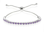 Sterling Silver Simulated Gemstone 2Mm round Bezel-Set Adjustable Dainty Tennis Stack Bracelet 