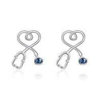 Sterling Silver Nurse Stethoscope with Blue Crystal Stud Earrings