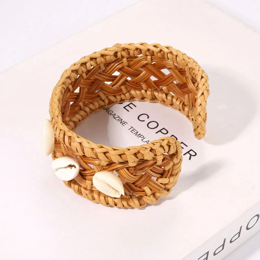 Rattan Bracelet Handmade Lightweight Straw Wicker Braid Cuff Bangle Bracelet 