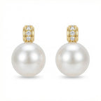 925 Sterling Silver Elegant White Round Pearl Earrings Featuring Shimmering Diamond Accents in Gilded Settings NP Collection
