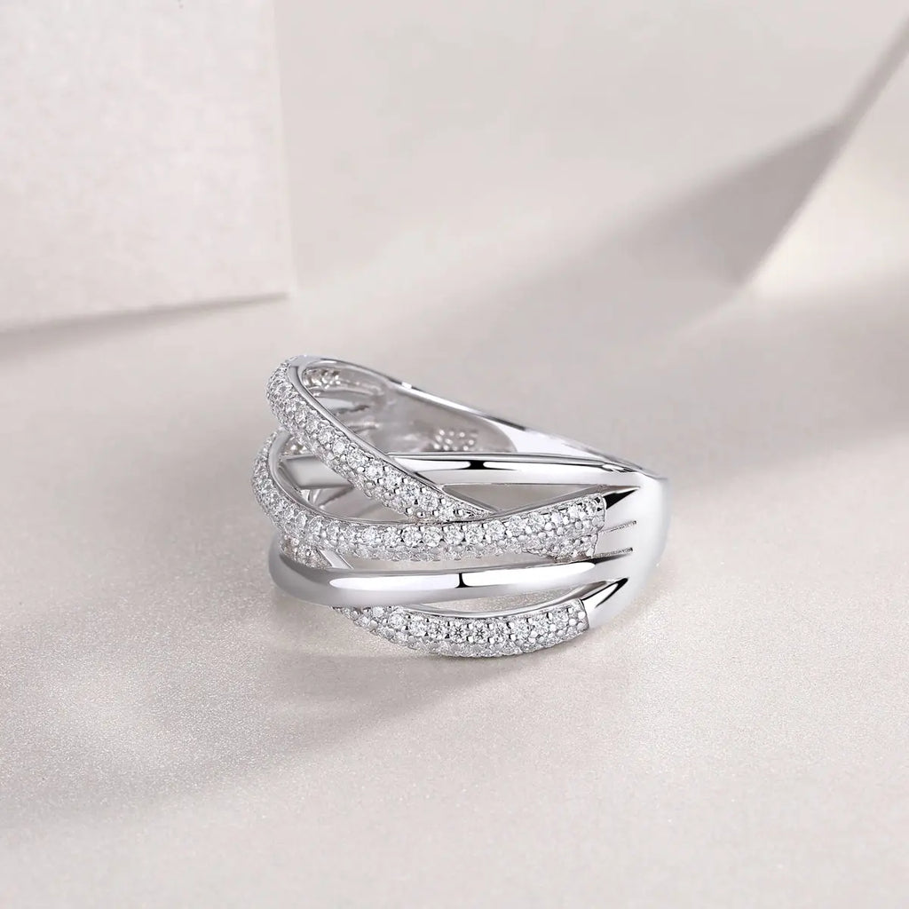 1Brilliant Interweaving Moissanite S925 Sterling Silver and Platinum-Plated Diamond Ring