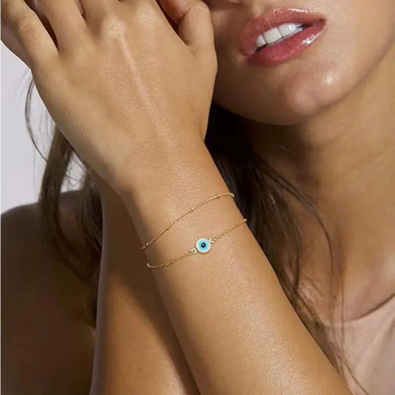Dainty Gold Bracelets For Women, 14K Gold Filled Adjustable Layered Bracelet Cute Oval Chain  Bar Gold Bracelet