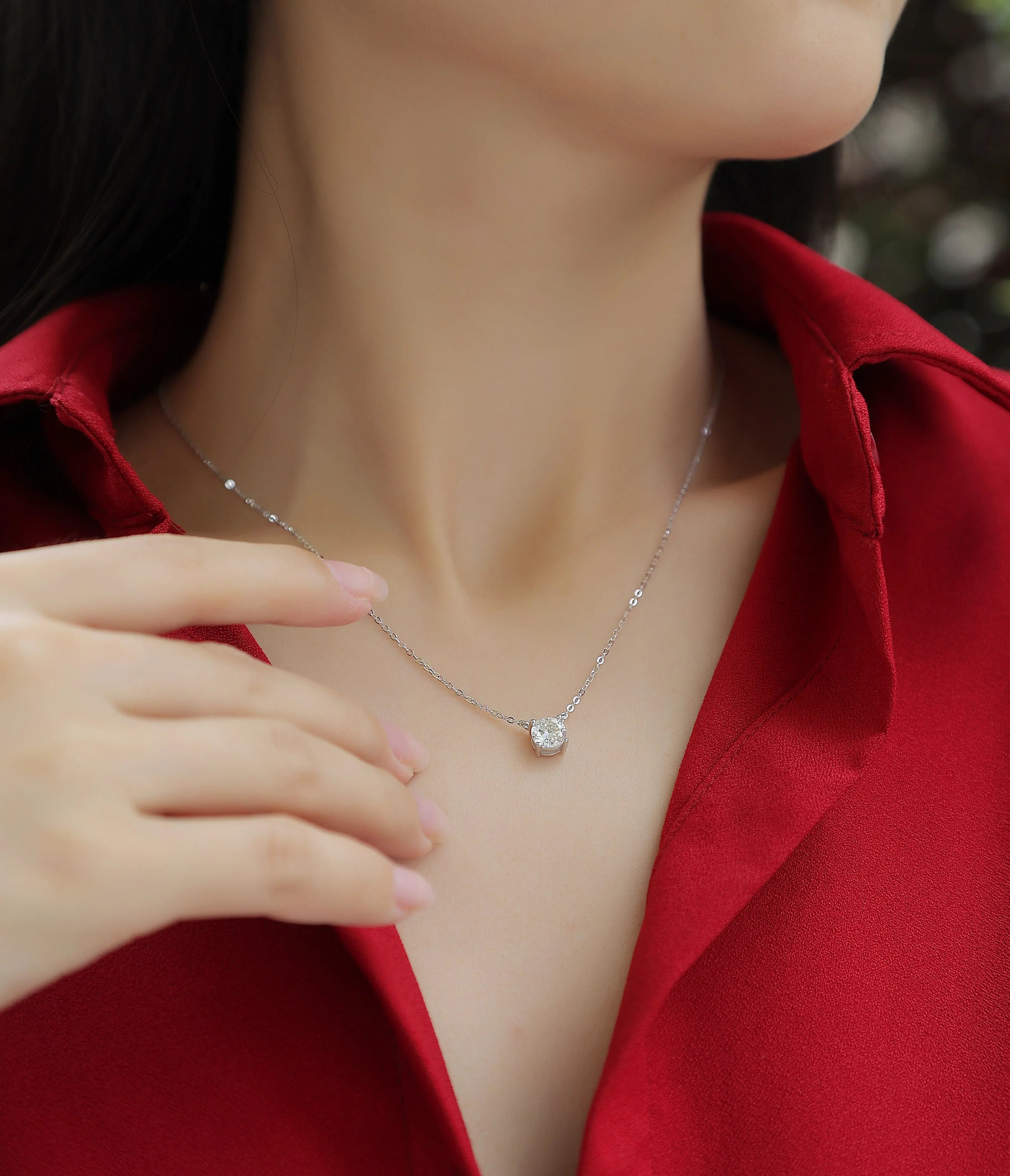 Diamond Jewelry Necklace Pendant Set with 1-Carat and 2-Carat Moissan Diamonds, S925 Sterling Silver and Platinum Plating