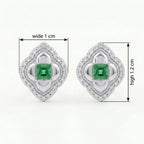 925 Sterling Silver Elegant Emerald and CZ-Encrusted Rose-Toned Quatrefoil Halo Stud Earrings