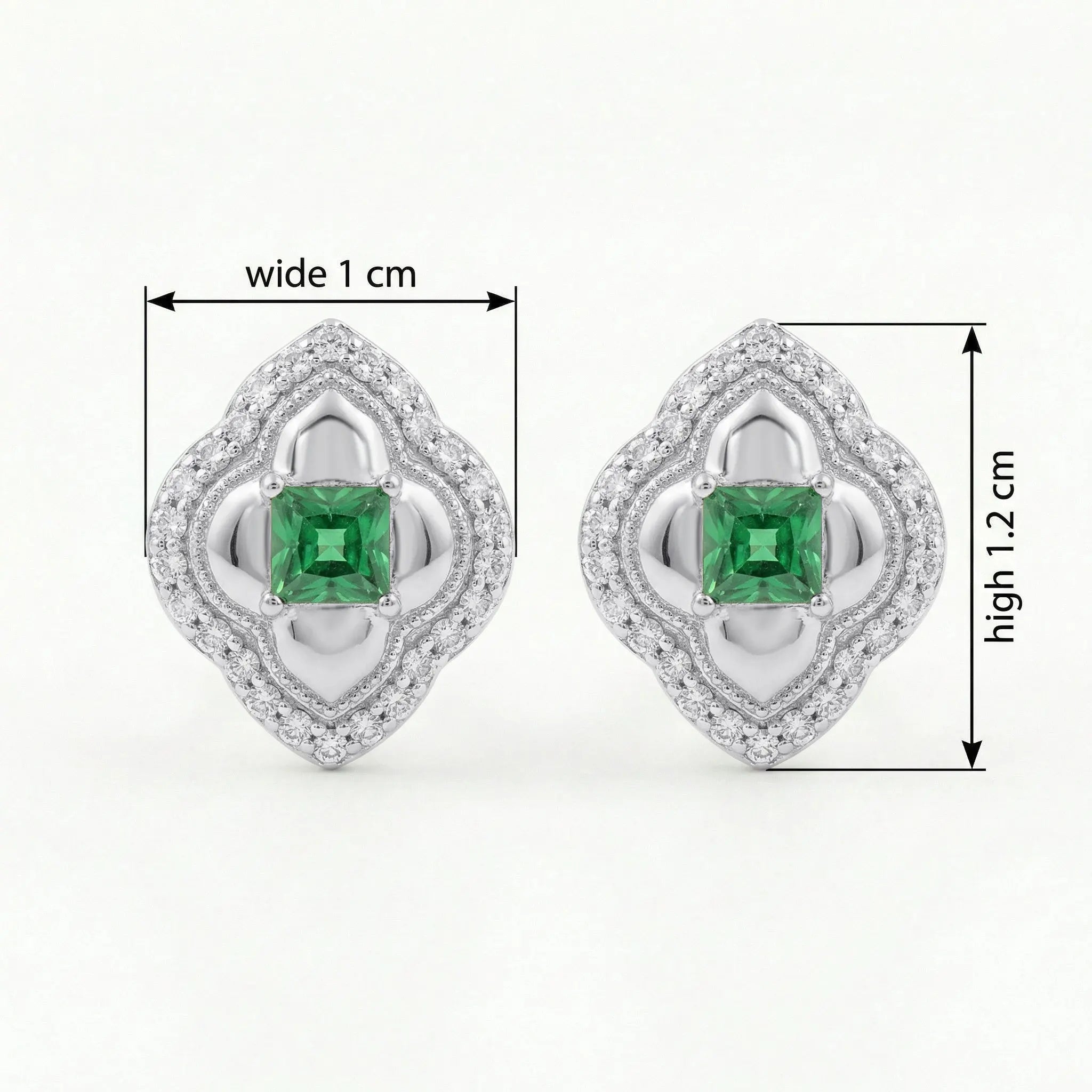 925 Sterling Silver Elegant Emerald and CZ-Encrusted Rose-Toned Quatrefoil Halo Stud Earrings